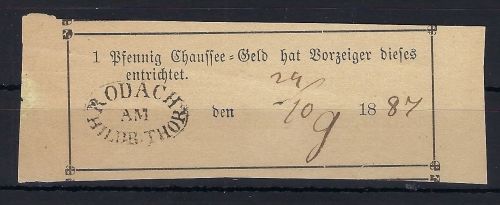 Thurn und Taxis 1 Pfg. Chaussee-Geld Rodach 1887