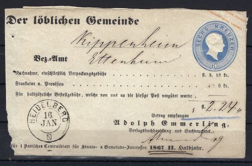 Baden U 13 Gemeinde GA von Heidelberg n. Kippenheim, Bahnpost