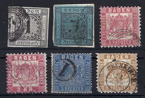 Baden gestempelte Zusammenstellung aus Mi 5-20 , ME 240€