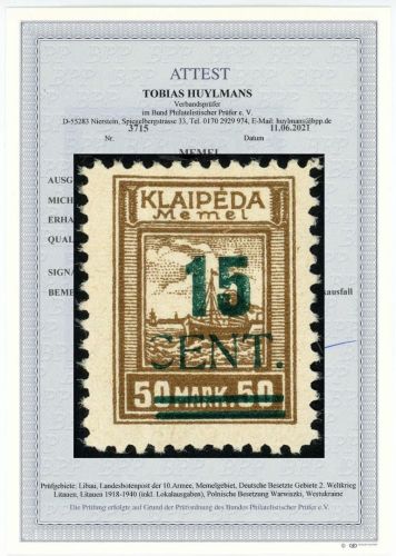 C) Memel Mi 234 I * in einwandfreier Qualität, FA Huylmans BPP