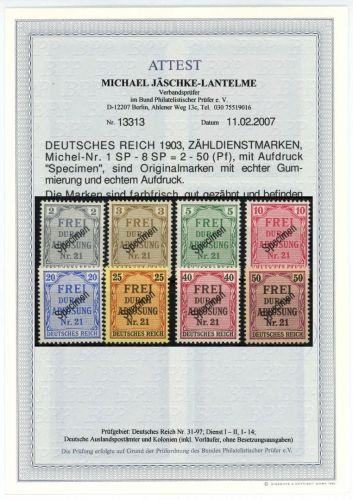 C) DR Dienst Mi 1 SP - 8 SP (Specimen) **, Jäschke-L. BPP, ME 1.040€