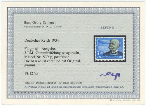 C) DR Mi 539 y **, Befund schlegel BPP, ME 400€
