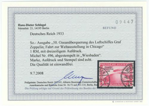 C) DR Mi 496 ° einwandfrei, Befund Schlegel BPP, ME 500€