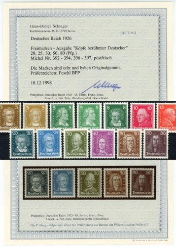 C) DR Mi 385-397 ** einwandfrei, gp. Peschl BPP/Bef. BPP, ME 1.100€