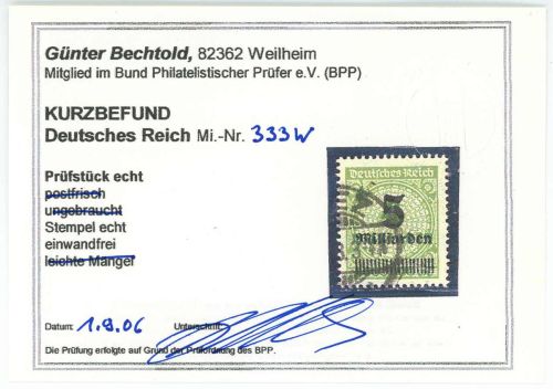C) DR Mi 333 W ° einwandfrei, KB Bechthold BPP, ME 400€