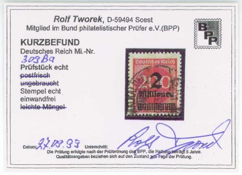 C) DR Mi 309 B ° einwandfrei, KB Tworek BPP, ME 200€