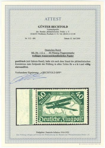 C) DR Mi 112 Papier z ** Luxus Qualität, FA Bechthold BPP, ME 1.100€
