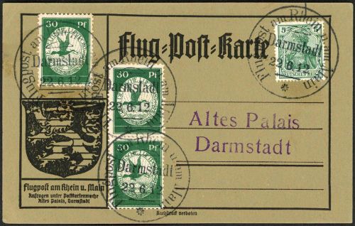 C) DR Flugpost 1912, Mi III (3) Flugpostkarte "Rhein am Main", ME 400€