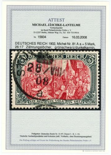 C) DR Mi 81 Aa ° einwandfrei, FA Jäschke-Lantelme BPP, ME 450€
