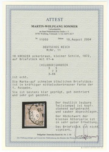 C) DR Mi 11 ° Briefstück in guter Qualität, mit FA Sommer BPP, ME 500€