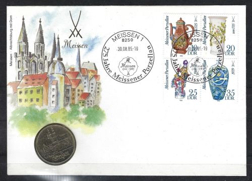 DDR Numisbrief 1985 mit 5 Mark 1983 Meissen