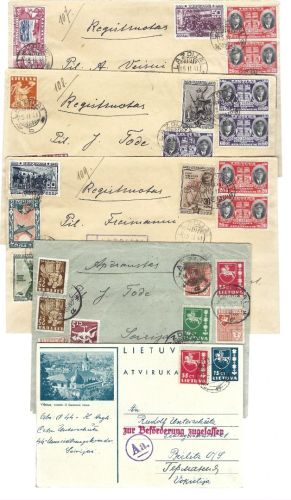 Litauen 1941, 6 Belege/Ganzsachen, teils CCCP Frankatur