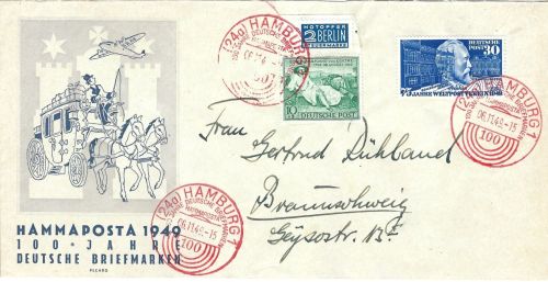 Bund / Bizone MiF Ausstellungsbeleg Hammaposta 1949