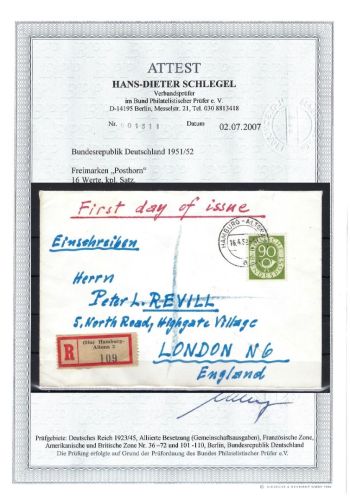Bund Mi 138 als FDC-Auslandsbrief, FA Kopie Schlegel BPP