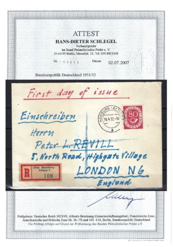 Bund Mi 137 als FDC-Auslandsbrief, FA Kopie Schlegel BPP
