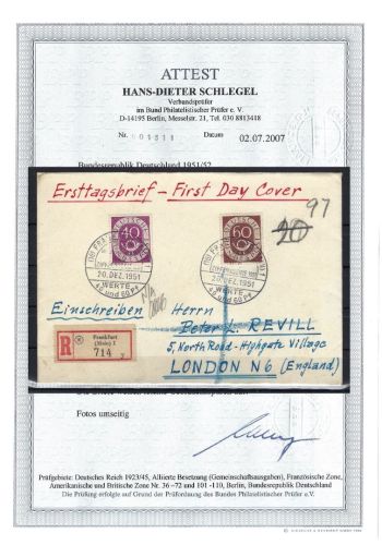 Bund Mi 133, 135 als FDC-Auslandsbrief, FA Kopie Schlegel BPP