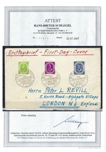 Bund Mi 123, 125, 132 auf FDC mit ESST, FA Kopie Schlegel BPP