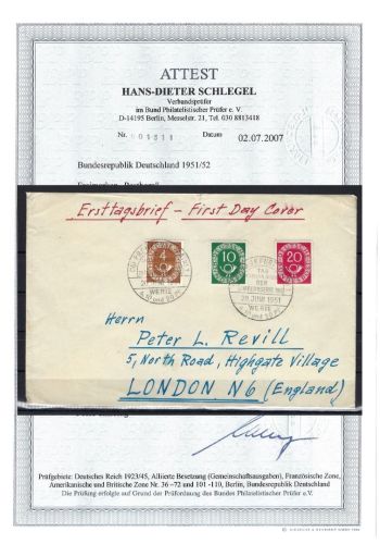 Bund 124, 128, 130 auf FDC mit ESST, FA Kopie Schlegel BPP