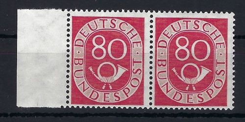 Bund Posthorn Mi 137 ** waag. Paar einwandfrei, Seitenrand