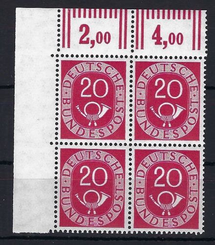 Bund Posthorn Mi 130** im VB Eckrand OL ungefaltet, mit kleinen Nullen