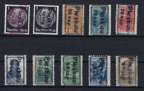 D. Bes. Russland, Pleskau, Mi 1 a/b + 2-9 **, Aufdruck falsch