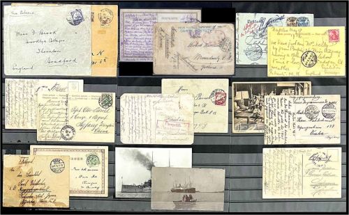 P) Kiautschou Partie Belege, Postkarte, Gefangenenpost aus Japan