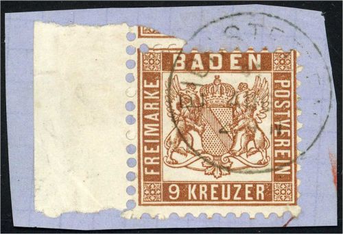 P) Baden Mi 20a mit 13 mm Rand auf Briefstück, K1 EICHSTETTEN