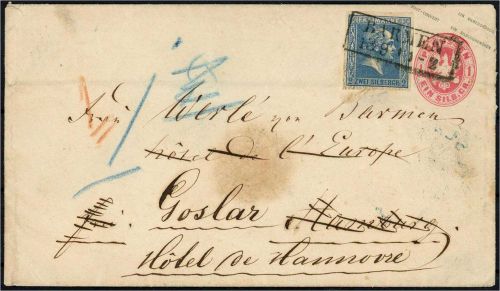 P) Preußen Mi 11 a. 1 Silbergr. GA, Ra2 Barmen n. Hamburg, Weiterl. Goslar