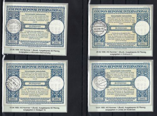 Bund Internationale Antwortschein 4x Mi IAS 1 mit 4 versch. Stempel