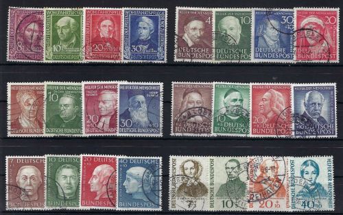 Bund alle 6 Wohlfahrt-Sätze 1949-1955 gestempelt, ME 610€