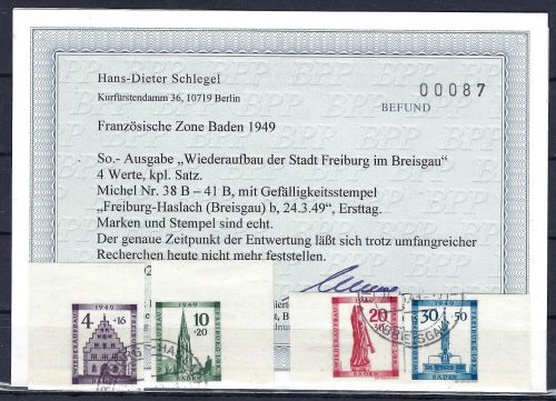 Baden Mi 38-41 B °, Ersttag-Gefälligkeitstempel, Befund Schlegel BPP