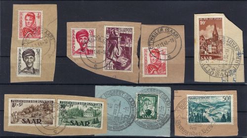 C) Saarland gest. Partie von 7 Briefstücken, dabei Mi 262-263
