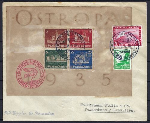 C) DR Block 3 auf Zeppelinbrief Europa-Südamerika, n. Pernambuco