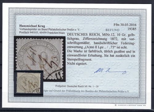 C) DR Mi 12 ° / Federzug, einwandfrei, mit Befund Krug BPP, ME 400€