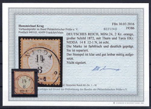 C) DR Mi 24 ° mit Befund Krug BPP, ME 3.200€, repariert