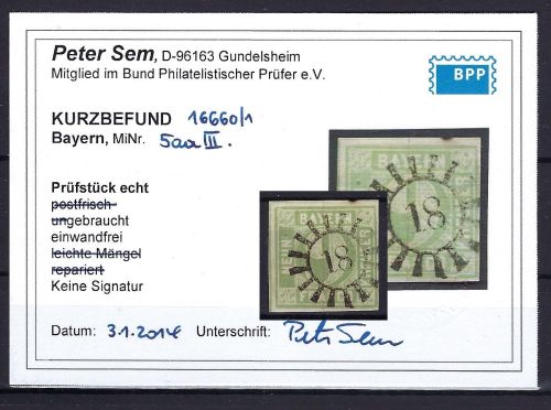 C) Bayern Mi 5 aa III °, einwandfrei, KB Sem BPP, ME 140€