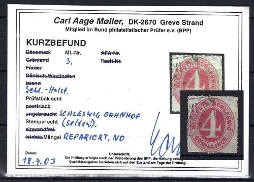 A) Schleswig Holstein Mi 3 ° mit KB Møller BPP, ME 600€, repariert