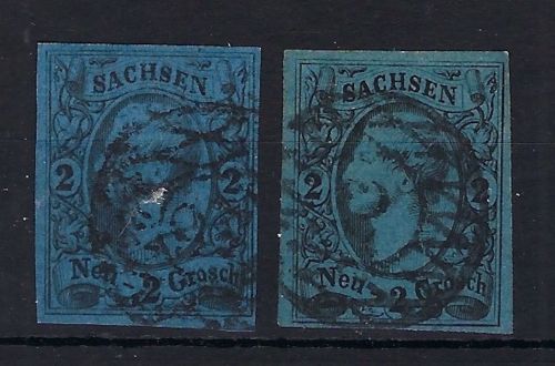 A) Sachsen Mi 10a + c ° vollrandig, gepr. Rismondo BPP ME 85€