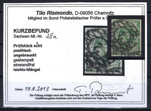 A) Sachsen Mi 2 IIa ° vollrandig einwandfrei, KB Rismondo BPP, ME 120€