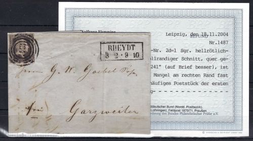 A) Preußen Mi 2 d EF Nr.-St.. 1241 + Ra2 Rheydt, Befund Flemming BPP