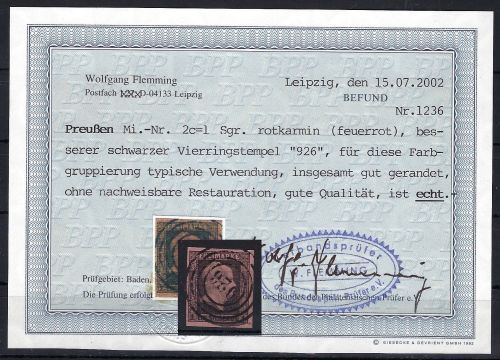 A) Preußen Mi 2 c ideal gest., mit Befund Flemming bPP, ME 600€