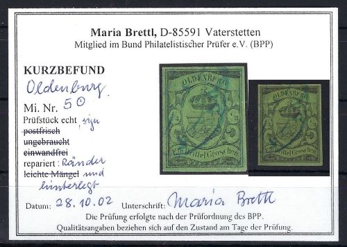 A) Oldenburg Mi 5 ° mit KB Brettl BPP, ME 3.600€, repariert