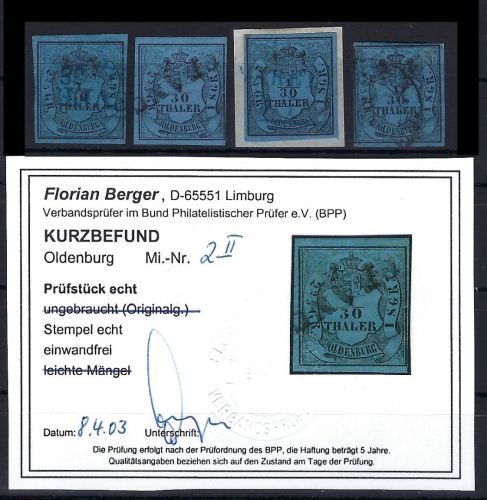 A) Oldenburg Mi " 2 I - IV °, gepr. / KB Berger BPP, ME 310€