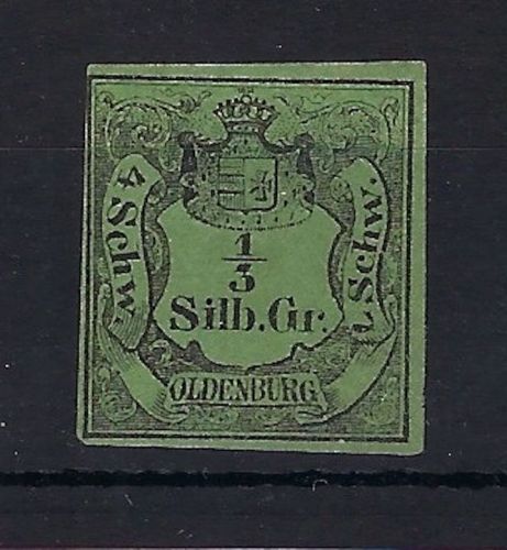 A) Oldenburg Mi 1 (*) ohne Gummi, gepr. G. Bühler, ME 850€
