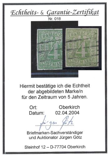 A) Hamburg Mi 5 a ° mit Garantie Götz, ME 1.500€