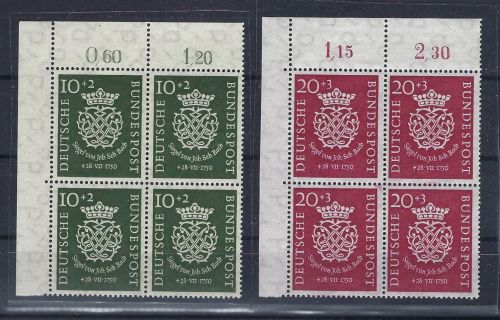 C) BRD Mi 121-122 ** 4er Block-Satz Eckrand OL, ME 440€