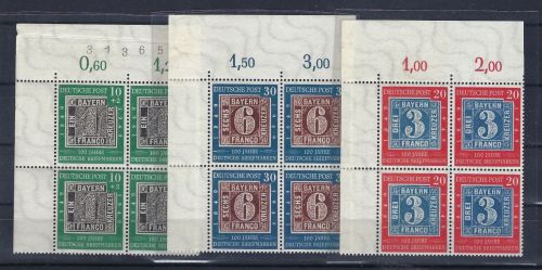 C) BRD Mi 113-115 ** 4er Block-Satz Eckrand OL, ME 400€