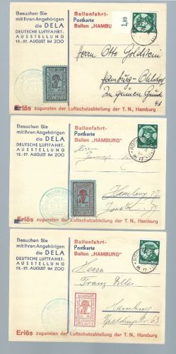 C) DR Dela-Ballonmarken Mi 21a-c je auf Ausstellungskarte, SELTEN !