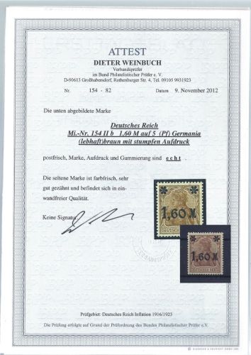 C) DR Mi 154 IIb **, einwandfreie Qualität, FA Weinbuch BPP, ME 1.200€