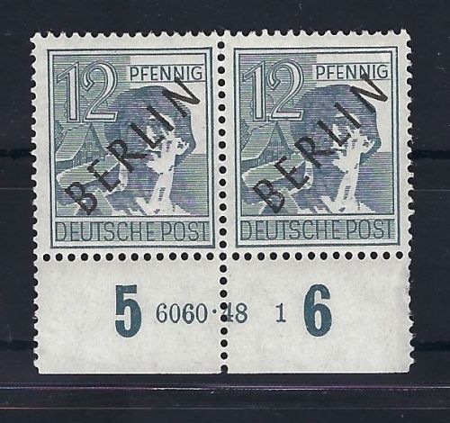 A) Berlin Mi 5 Unterrandpaar mit HAN 6060.48 1, gepr. Schlegel BPP